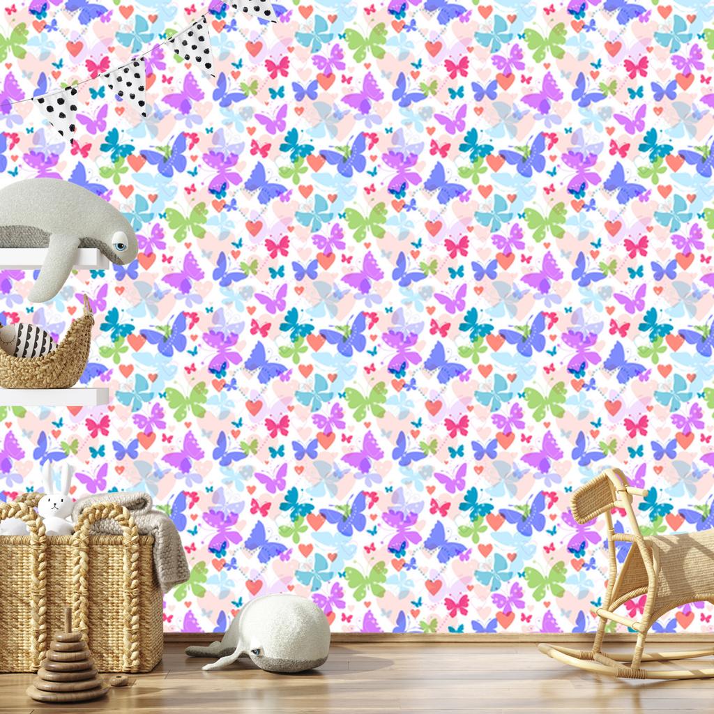 Colorful Butterflies and Hearts Wallpaper for Living Room and Bedroom 50x1000