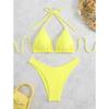 New Halter Bikini Women Solid Color Two-Piece Set Sexy Split Swimsuit Yellow Red Black Coffee White Pink Lace Up Bathing Suit
