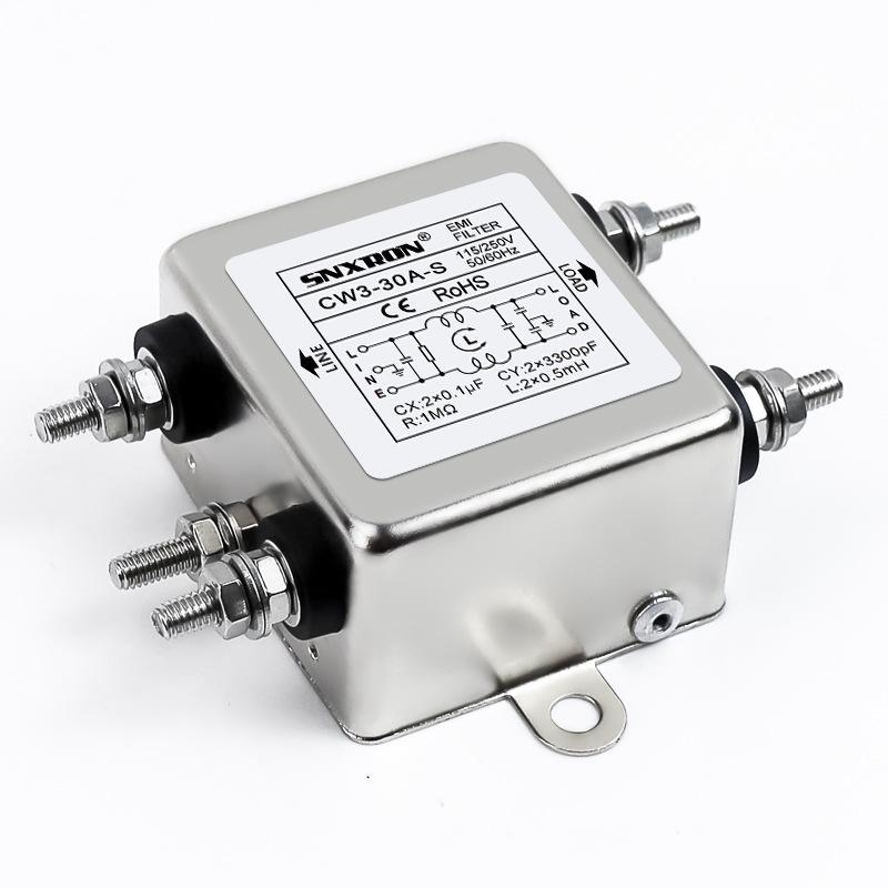 Power Filter CW3-20A-S, 3A/6A/10A/30A, 220VAC, Single-Phase Bolt-On
