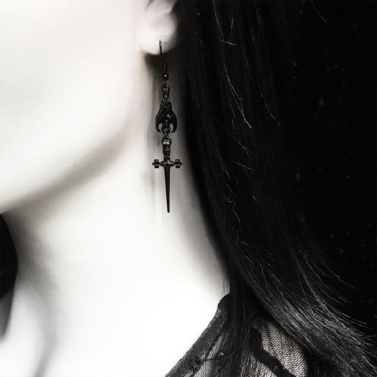 Fashionable Black Bat And Swords Earrings Punk Gothic Jewelry Fashion Accessory For Role Play Costume