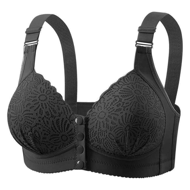 Mature Women Bra Front Closure Fixed Cup Wireless Push Up Anti Sagging Back Support Bra Mom Comfortable Full Coverage Everyday Underwear