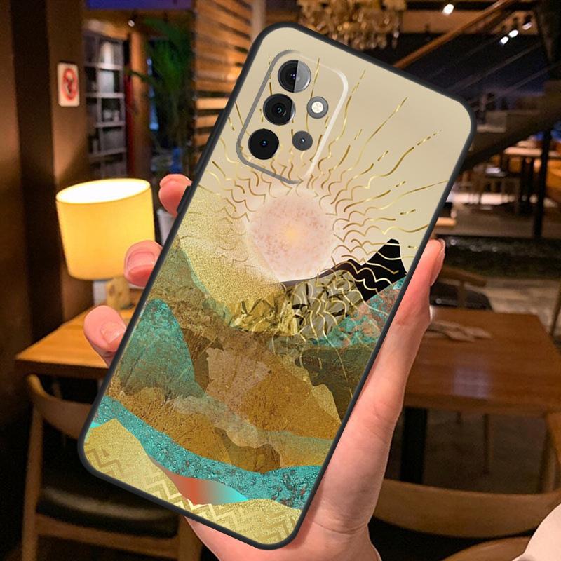 Gold Landscape Painting Case For Samsung Galaxy A56 A36 A54 A34 A14 A06 A16 A26 A12 A32 A52 A13 A33 A53 A15 A35 A55