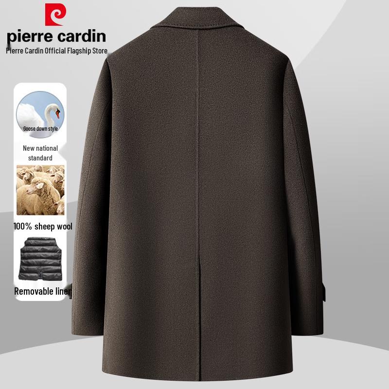 Pierre Cardin Men's 100% Wool Detachable Down Liner Mid-Length Overcoat