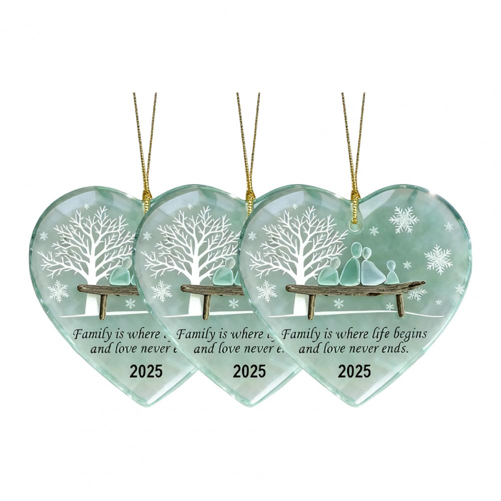 Heart-Shaped Sea Glass Family Ornament Handmade Sea Glass Art Heart Ornament Christmas Tree Home Decor Party Pendant Ornament
