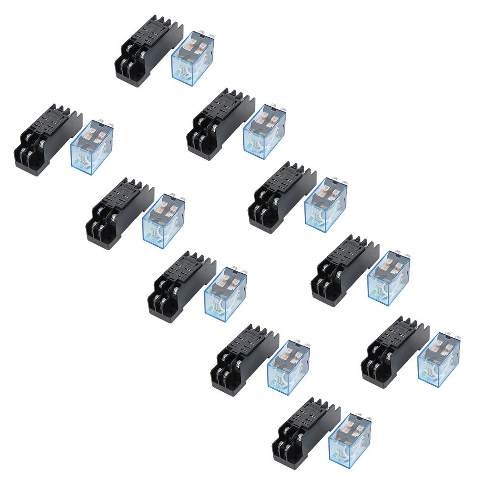 10 Sets 8 Pin Power Relay with Base DC Coil Universal Electrical Equipment Supplies