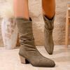 Thick heel pointed tip pleated pile boots women's autumn and winter new retro short boots matte soft leather fashion boots women