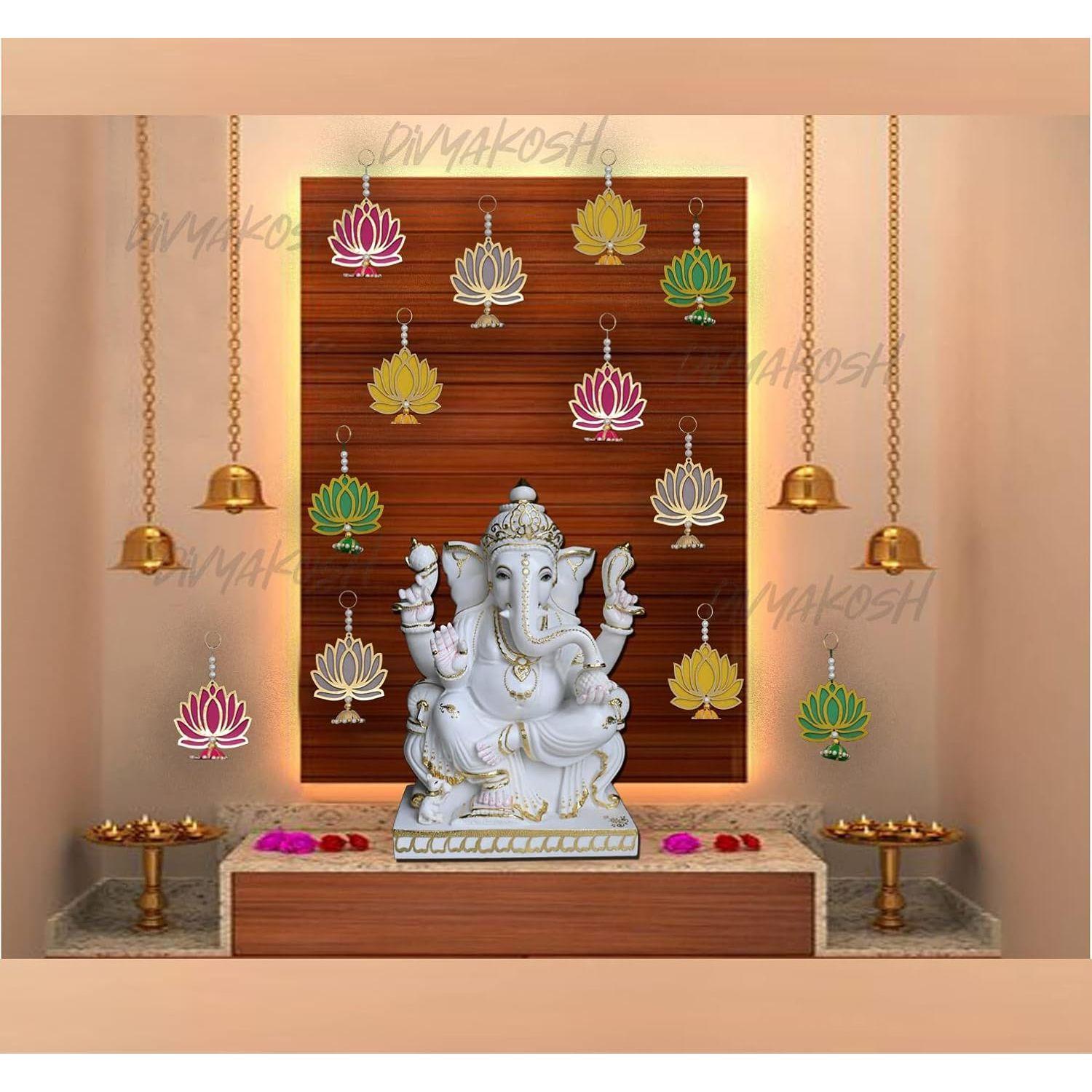 

Ручной работы Настенный декор Разноцветный Лотос с подвесками в стиле джумки для украшения дома/Дивали, Свадебное и Всепраздничное украшение (15 шт)