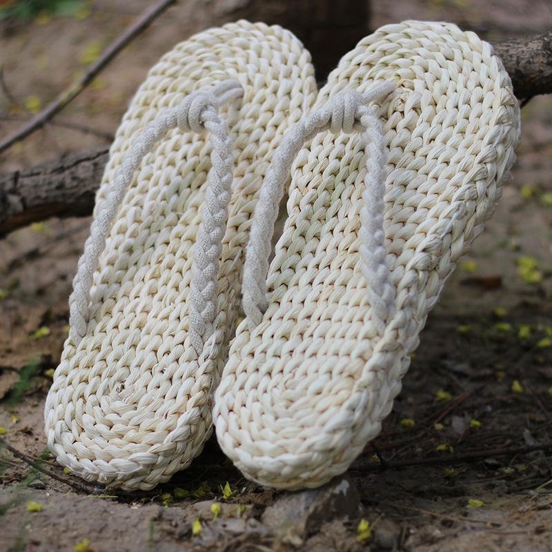Vintage Straw Woven Shoes for Men Women Light, Breathable, Pure Hand Woven Flip-Flops Men Size 35-44 Slides Casual Beach Shoes