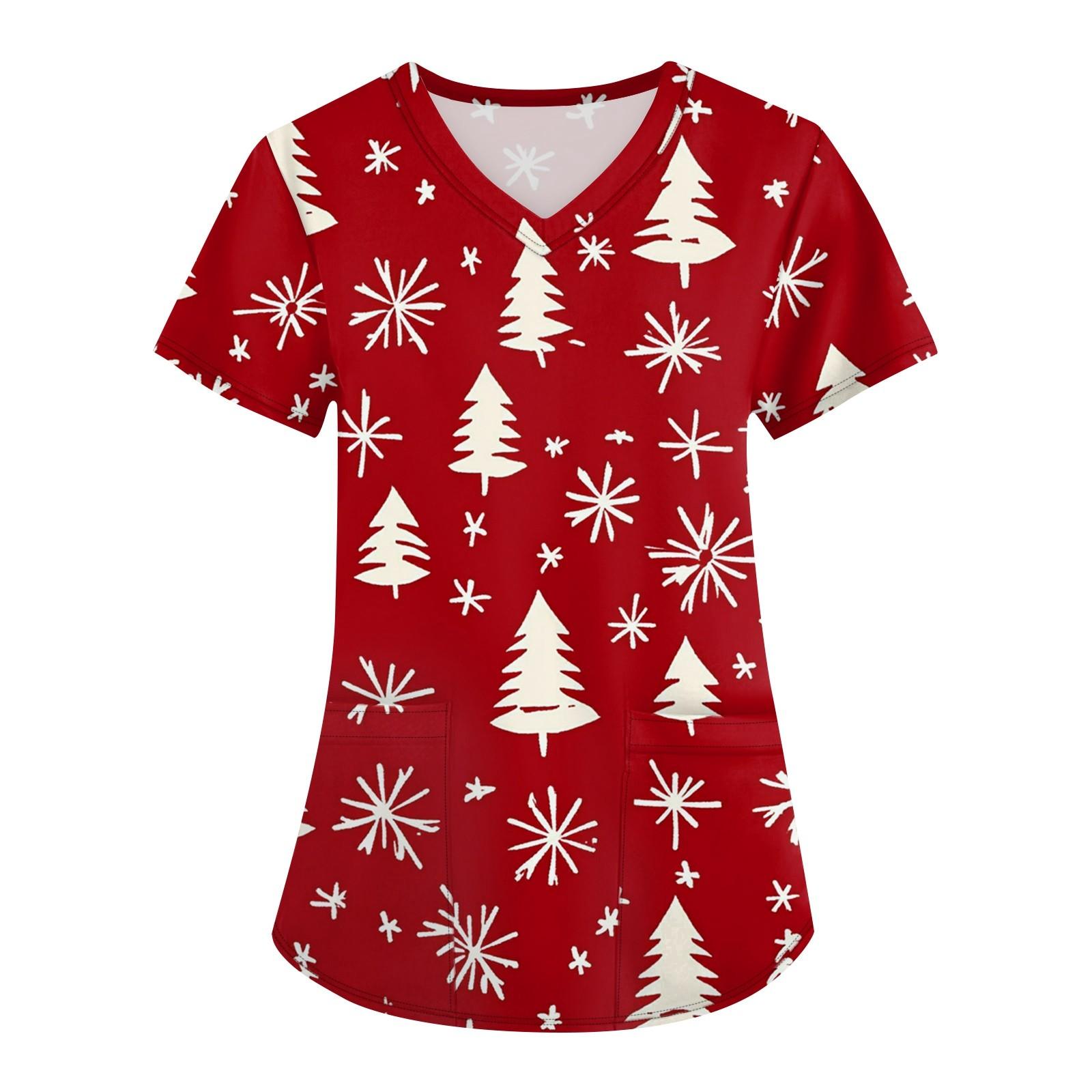 

Женская модная футболка с короткими рукавами и v-образным вырезом с принтом, маленькая рабочая футболка с карманами M красный