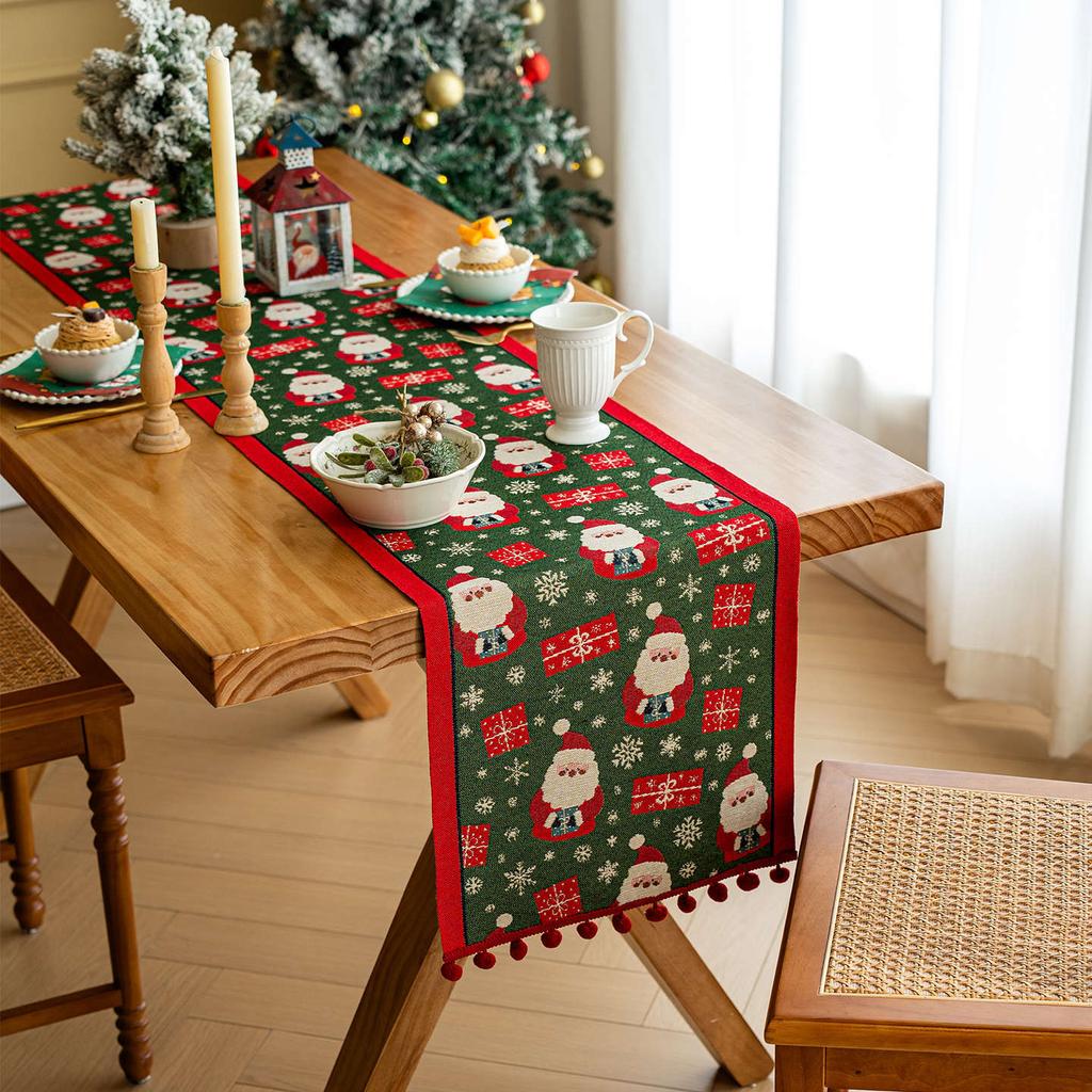 Christmas Festive Jacquard Linen Tablecloth Rectangular Runner Decorative TV Cabinet Cover