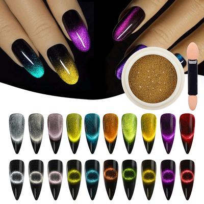3D Chrom Katze Magnet Nagel Glitzer Pulver Chamäleon Glänzend Nagel Pigment Gel Nagellack Zubehör Magisches Katzenauge Magnetisches Pulver