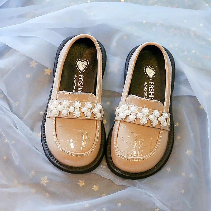 Toddler Girl's Laofers Autumn Pearl Stylish Three Colors Children Leather Shoes 23-35 Slip-on Fashion Comfy School Kids Shoe