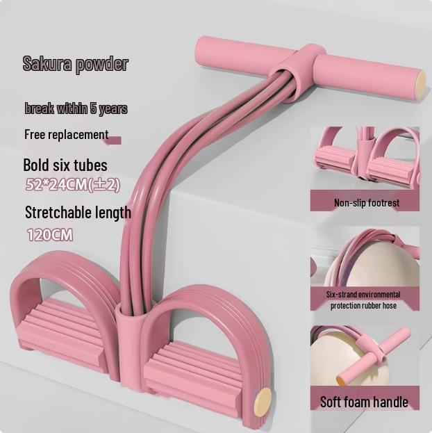 6-Tube Foot Pedal Resistance Band - Sit-Up Assist & Stretch Fitness Equipment for Shoulder & Back