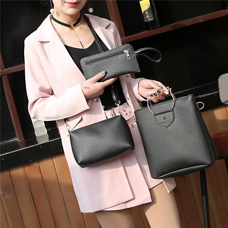 Creativo Coreano Europeo e Americano Semplice Gatto Ferro Borsa a Mano Set da Tre Pezzi Morbido Materiale PU