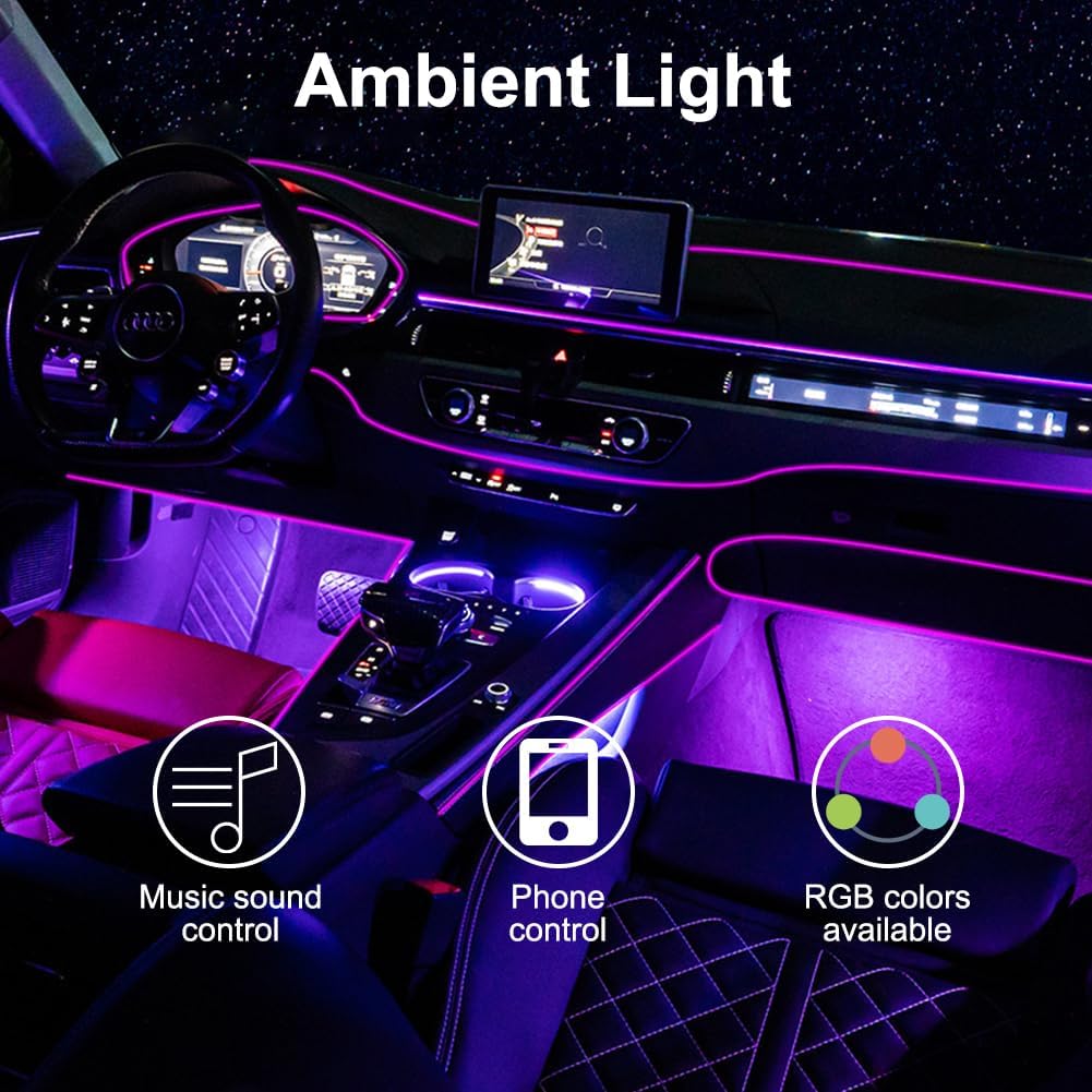 Car LED Interior Strip Lights, TEKSHINNY RGB Car Interior LED Light Wireless APP And Remote Control, 5 In 1 Ambient Lighting Kit With 236 Inches