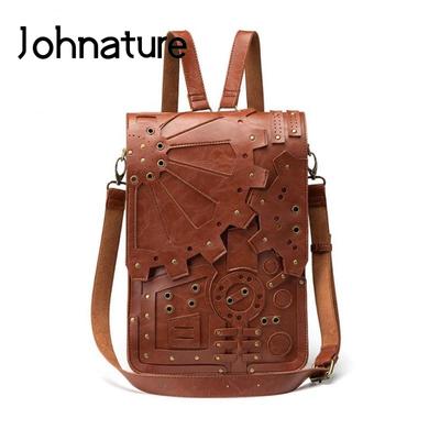 Steampunk Retro Shoulder Bag Women Backpack High Quality Pu Leather Multifunctional Fashion Female Schoolbag