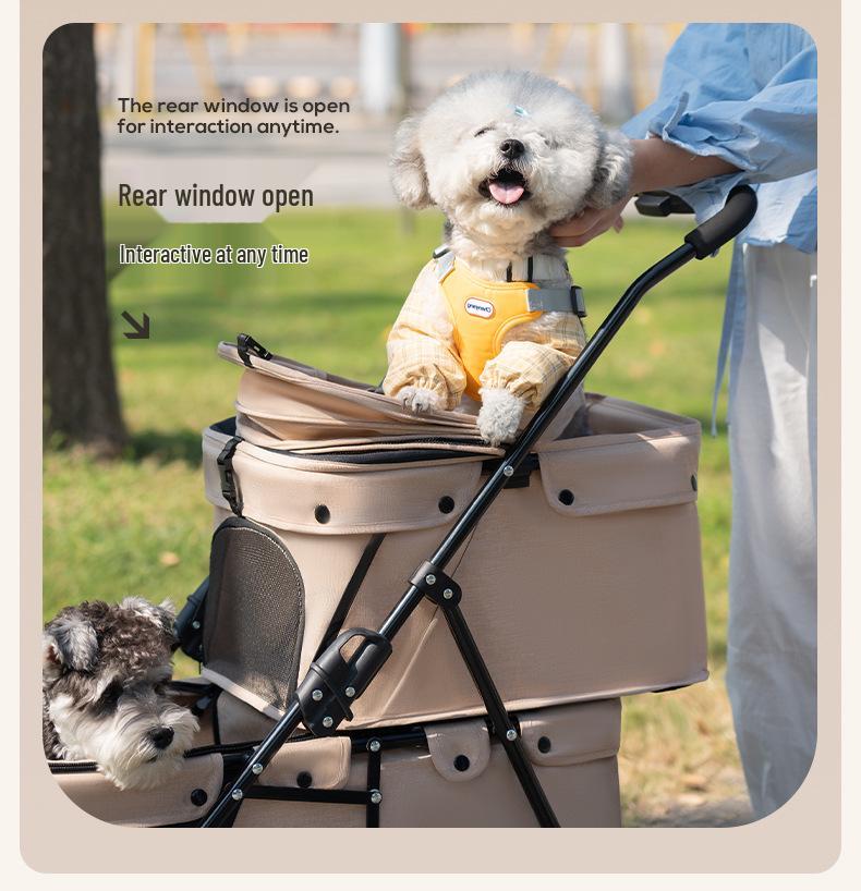 Compact Double-Layer Foldable Pet Stroller for Small Dogs and Cats