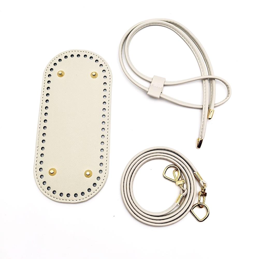 3Pcs DIY PU Leather Crochet Bag Accessories Handmade Drawstring Parts Woven Bag Set Solid Color Bag Bottom Base Bag Strap Handle