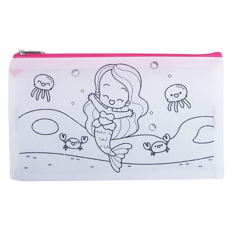 5pcs DIY Kids Graffiti Stationery Bag Zipper Pencil Case Bag Children's Draw Painting Non Woven Colored Zipper Bags Gift