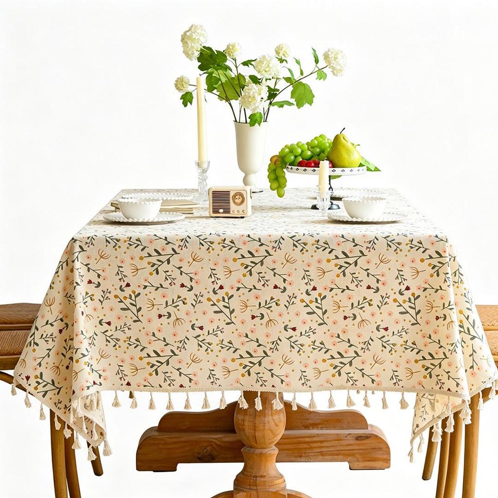 Pastoral Floral Tassel Tablecloth - Rectangular
