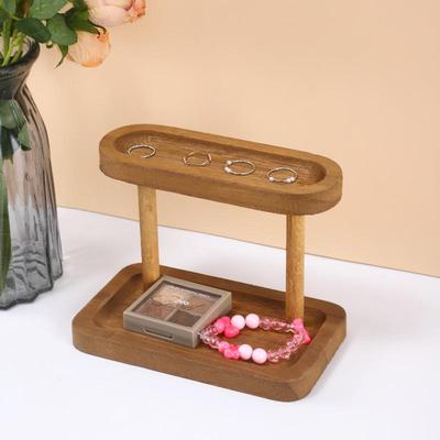 Elegant Double-Layer Wooden Jewelry Organizer for Bracelets and Earrings