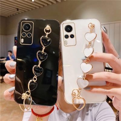 Bracciale a Catena con Cuore d'Amore Placcato alla Moda Custodia per vivo Y20 Y12S Y15S Y21 Y31 Y33S Y73 V20 V21 V21E V23 V25 Cover in Silicone