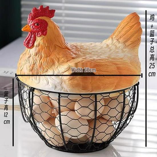 

Creative Wrought Iron Hen Basket for Eggs, Garlic, Fruits, Snacks, and Kitchen Decor