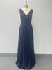 2024 Sparkling Chiffon Sleeve Double V-Neck A-Line Bridesmaid Dress with Side Slit