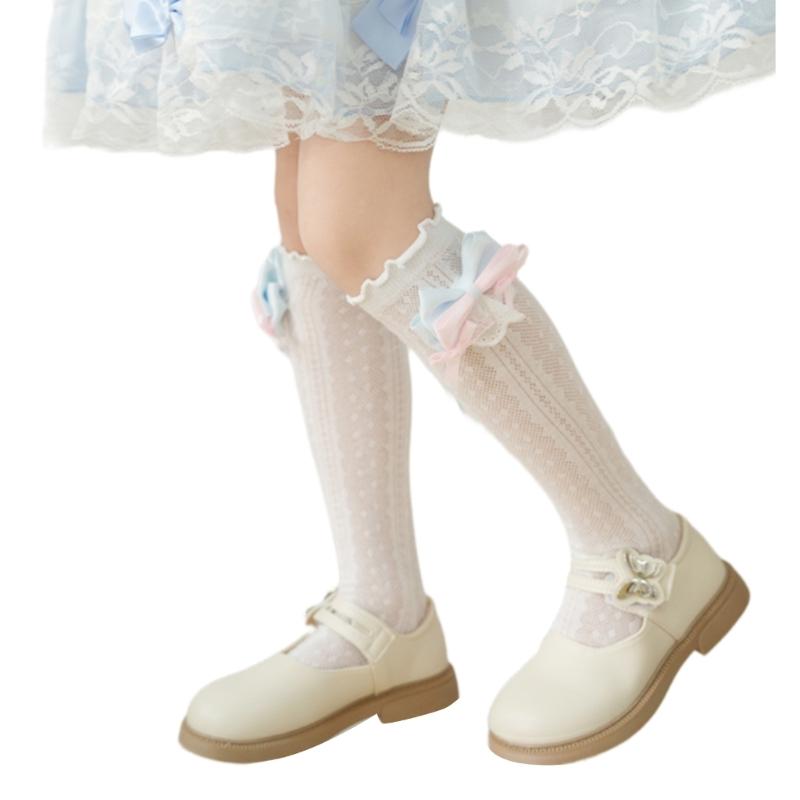 Stylish Knee Length Socks for Girls 3-12 Years Bowknot Trimmed Long Tube Socks Party Daily Wear Accessories