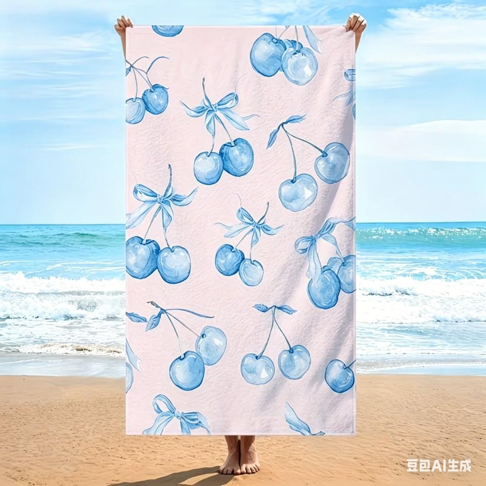 Oversized Microfiber Beach Towel Pink Cherry Bow, Extra Large Quick Dry Sand Free Bath Towel, XL Travel Swim Pool Blanket