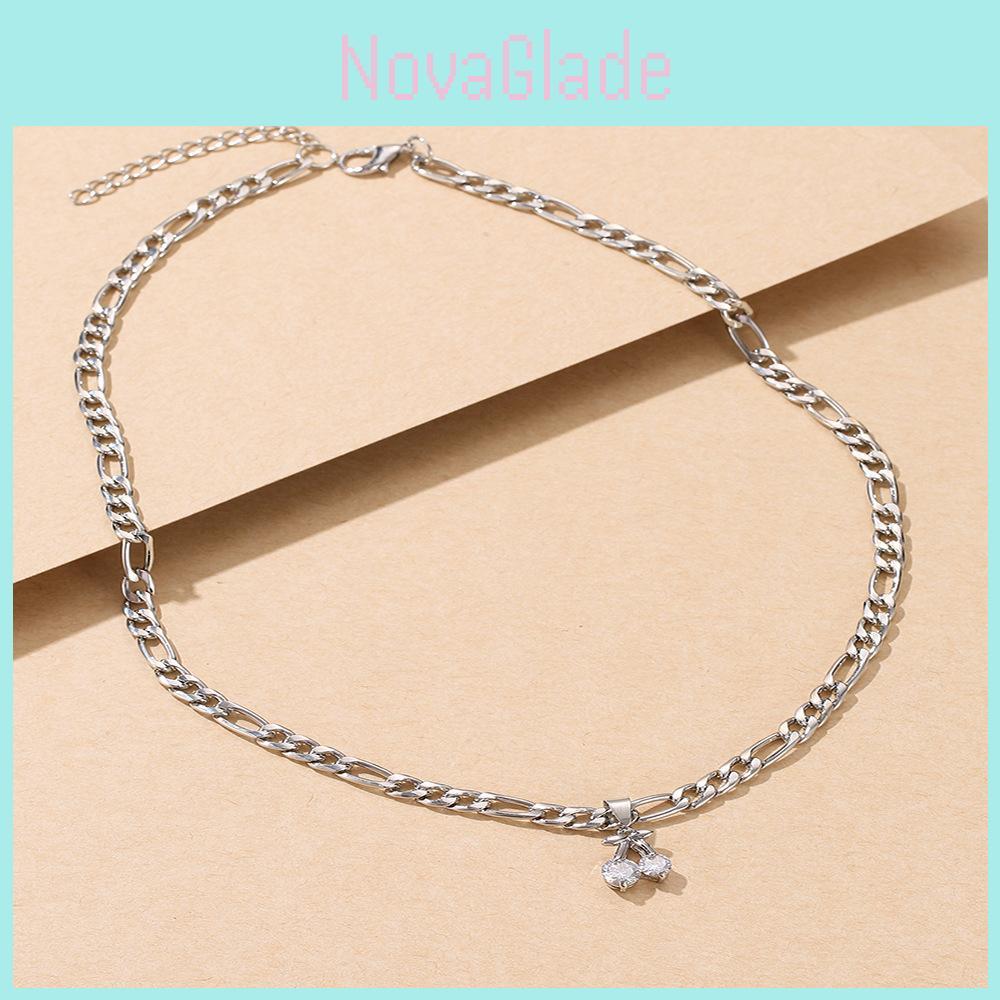 Stylish Cherry Pendant Necklace For Women With Geometric Design In Elegant Silver Alloy