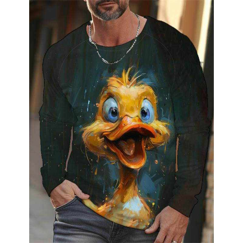 Funny 3D Chicken Print Pánské tričko s dlouhým rukávem Nový podzimní oversized svetr Hip Hop Punk Oblečení Neformální Móda Top