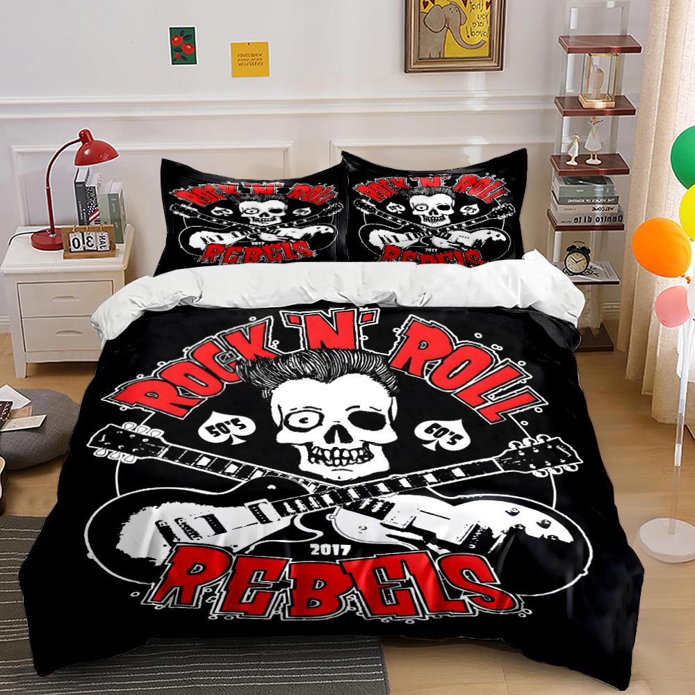 Rock 'N' Roll Rebels Skull Design Set Bedding set (1 duvet cover, 2 pillowcases, duvet not included)