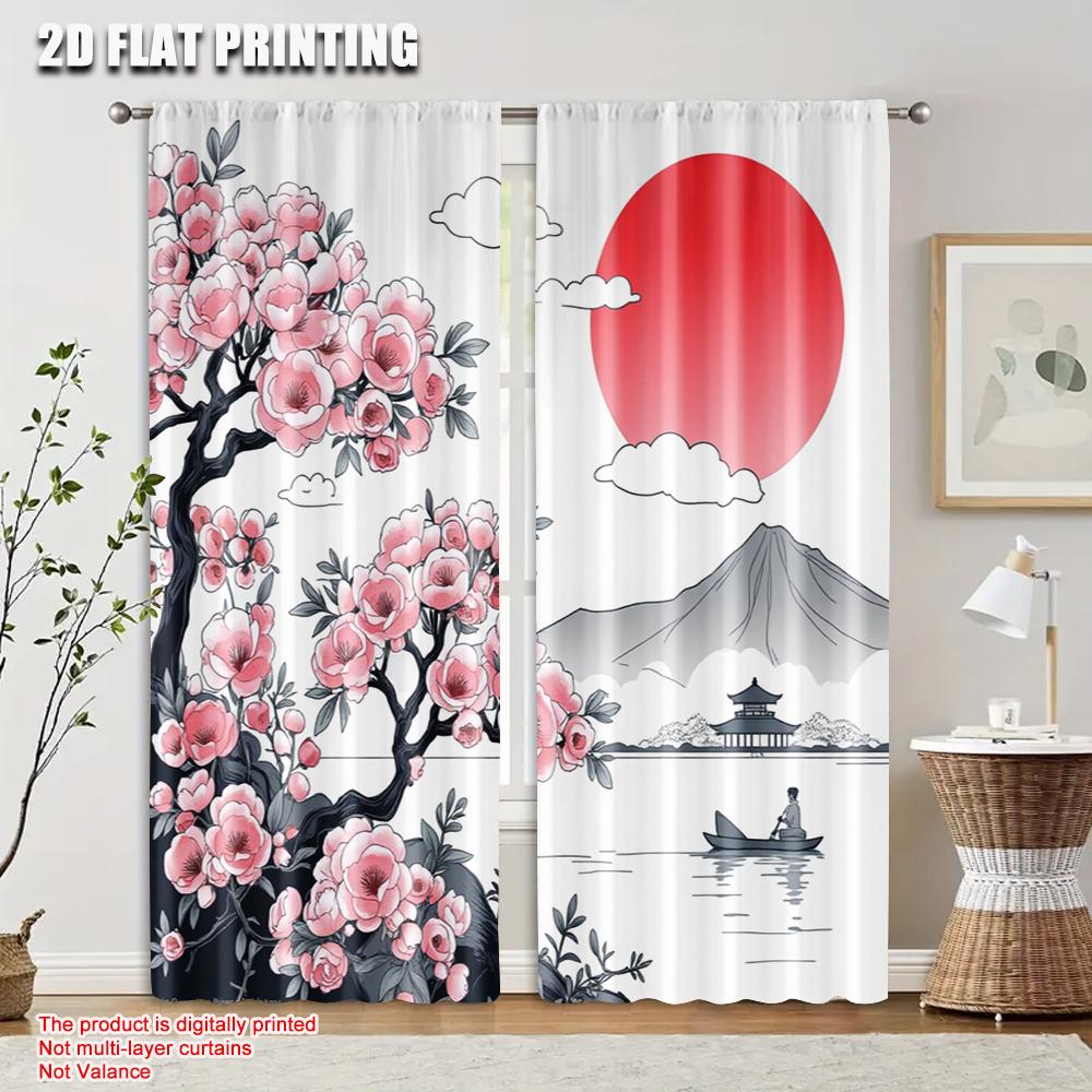 Window Treatment Curtains Oriental Cherry Durable Polyester Fabric Without Electricity Festive Holiday Perfect Curtain
