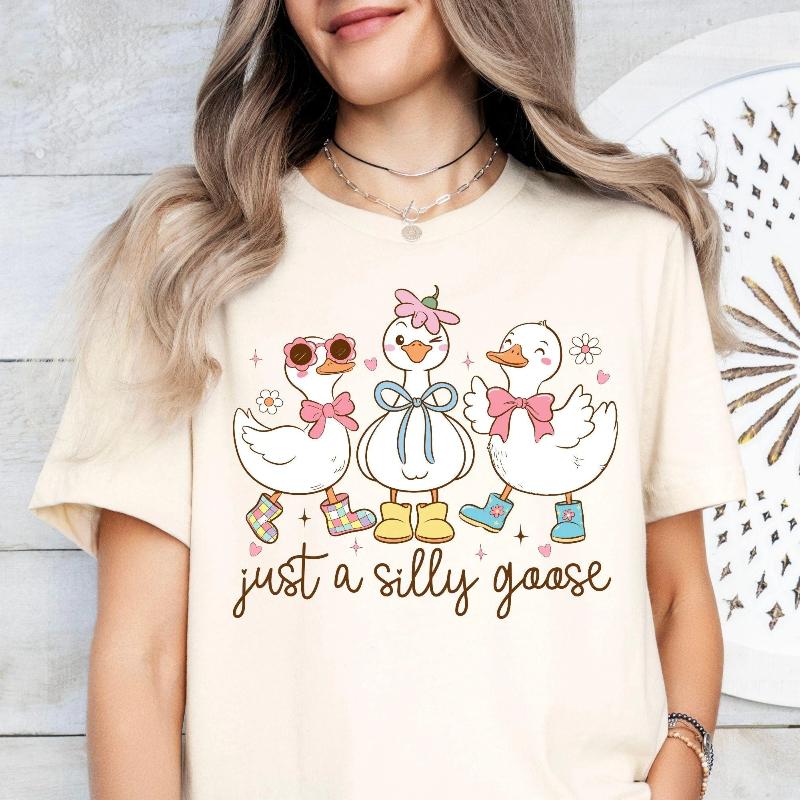 Funny Goose Coquette T-Shirts Cute Just a Silly Goose on the Loose Women Tops S