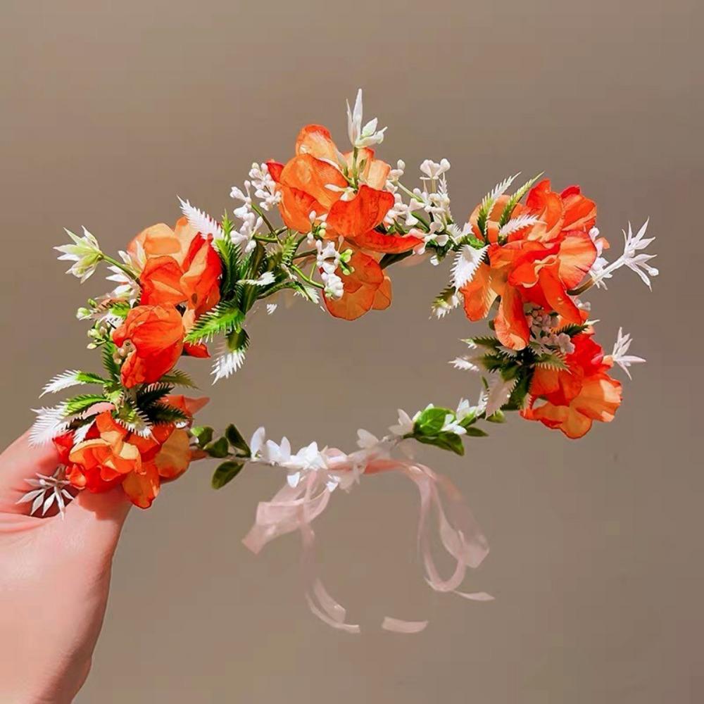 Colorful Women Wedding Floral Headband Diameter 18cm Fashion Bohemia Flower Crown Hair Accessories Multistyles
