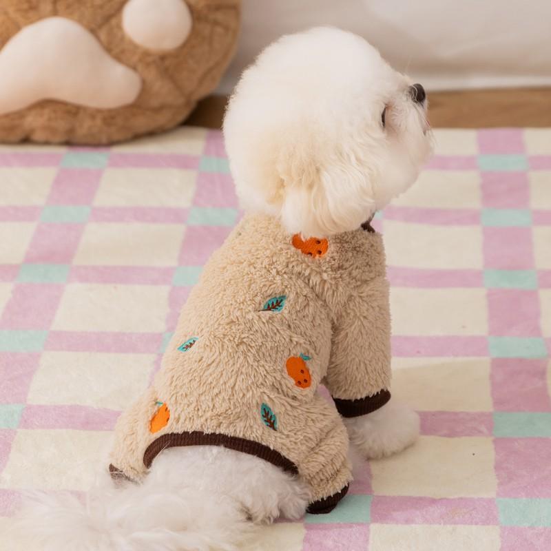 Pet Dog Winter Coat Four-Legged Fleece Outfit With Cartoon Fruit Embroidery Teddy Poodle Small Breeds