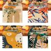Caminhos de mesa de linho estampados com plantas simples, cômoda boêmia, cachecol, decoração de mesa, reutilizável, festa de feriado, cozinha, sala de jantar