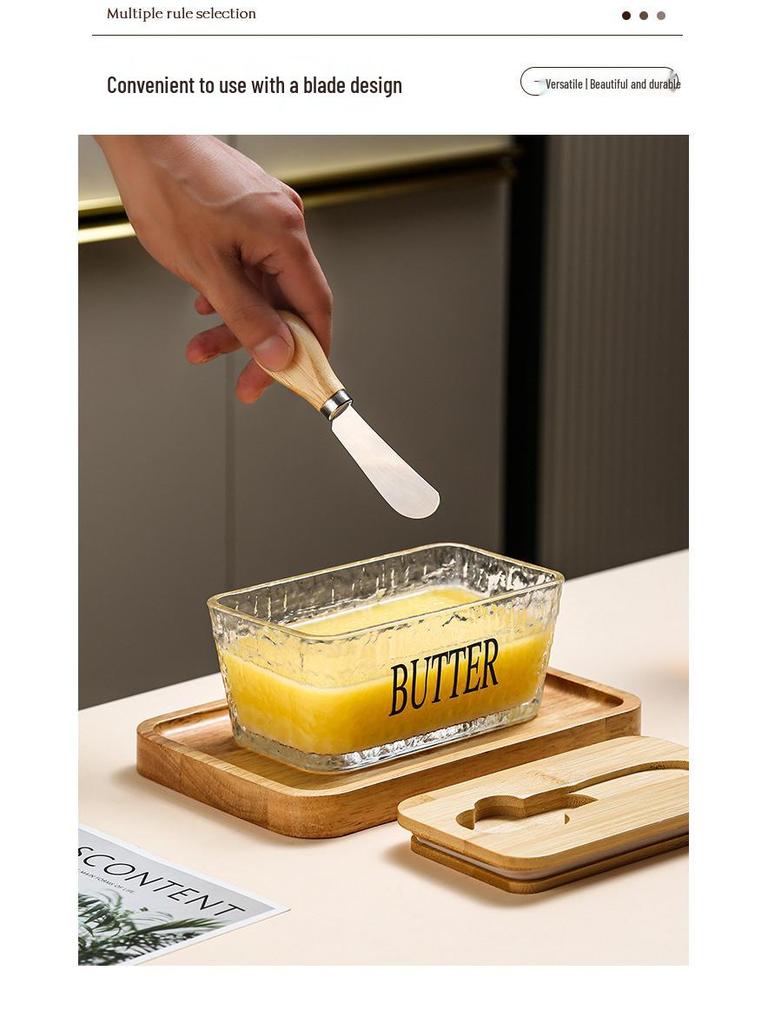 Transparent Glass Butter Dish with Lid & Spreader - Cheese Fresh-Keeping Box for Home Use