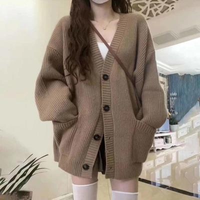 Herbst Winter Frauen Strickjacke Pullover Mäntel Mode Weibliche Lange Hülse V-ausschnitt Lose Gestrickte Jacken Casual Pullover Strickjacken