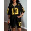 Women American Style Jersey LOS ANGELES Print T-Shirt Set Women's T-Shirt + Shorts Women Tracksuit 2 Pieces Set Women Clothing