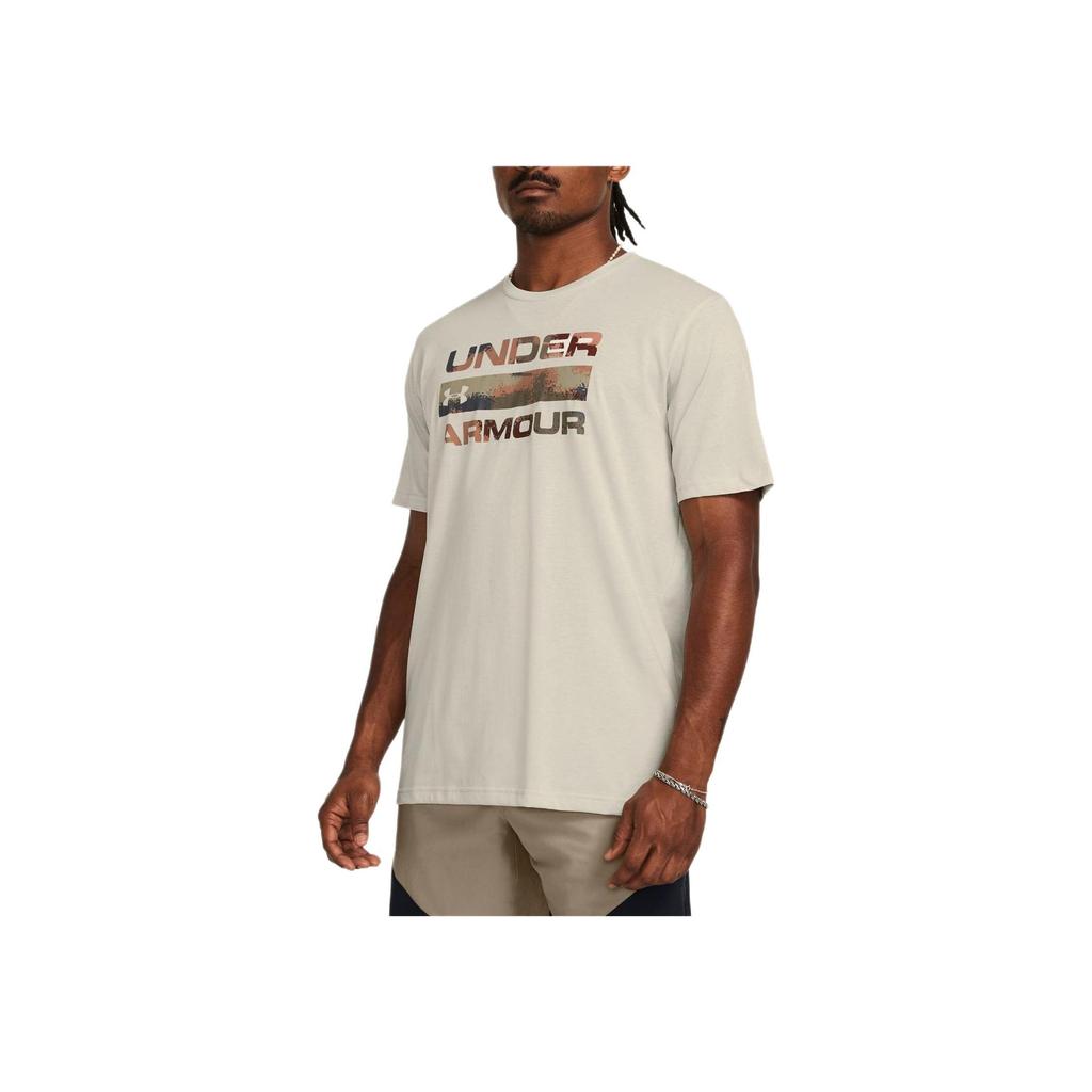 Under Armour Letter Print Crew Neck Short Sleeve T-Shirt Men Tops Pinnacle-White 1361903-111