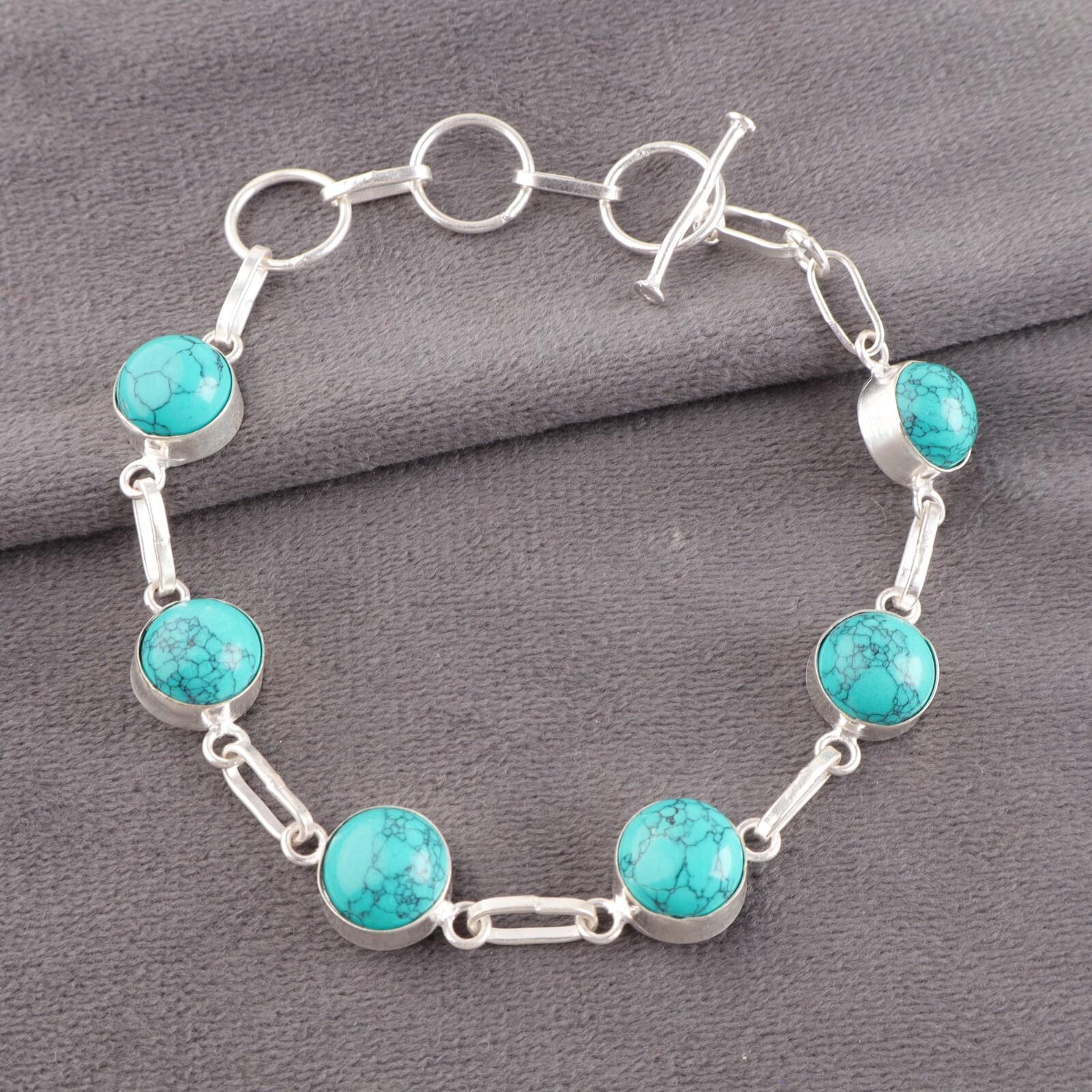 

Украшения из драгоценного камня голубой бирюзы, серебро 925 пробы, браслет ручной работы для девочек RB-14-21