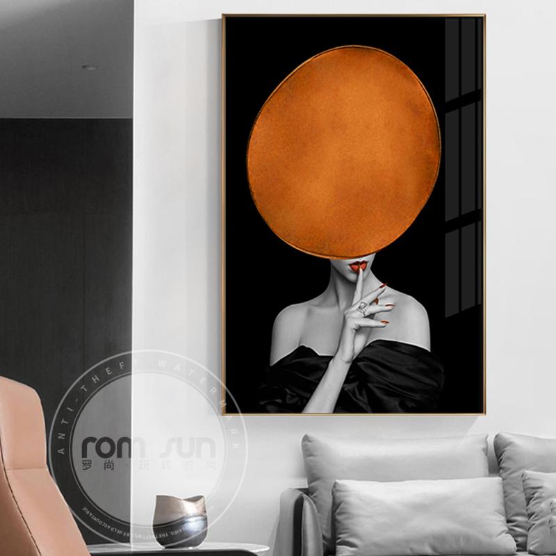 Moderní krása se zlatým motýlem nástěnné obrazy do obývacího pokoje Nástěnná dáma s oranžovou čepicí Plakát Obraz na plátně