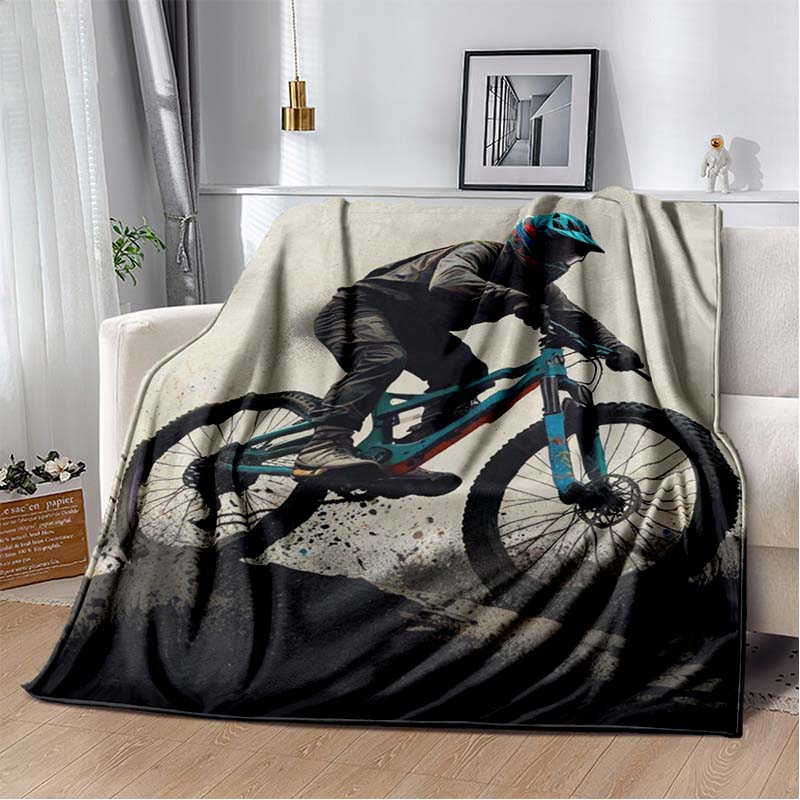 

Mountain Biking Action Print Flannel Blanket, Soft Cozy Throw Blanket 80cm x 120cm