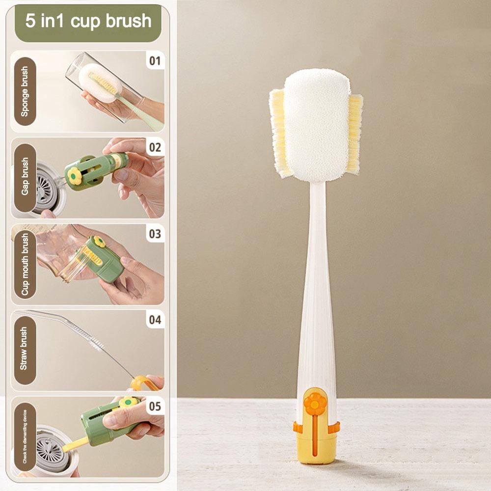 

Five-In-One Cup Brush 360 Degrees Glass Cleaning Brush Multi-purpose Insulation Cup Brush жовтий