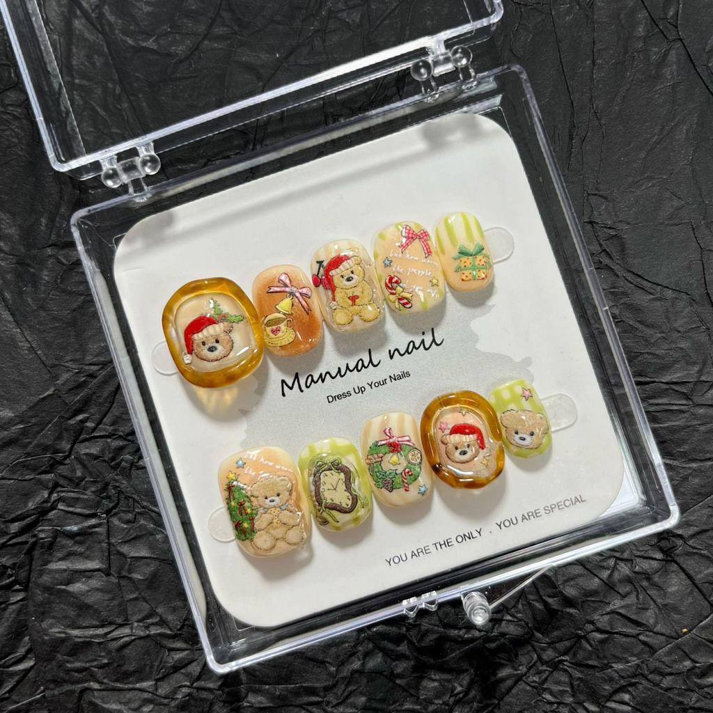 Christmas Collection: Cute Cartoon Girl Wearable Nail Stickers, Handmade & Removable