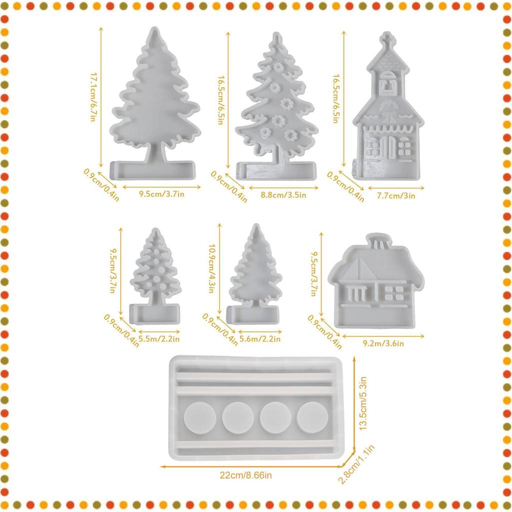 7pcs Christmas Silicone Molds Set Christmas Tree House Soap Mould Making Casting Plaster Epoxy Aromatherapy Resin Craft Ornament