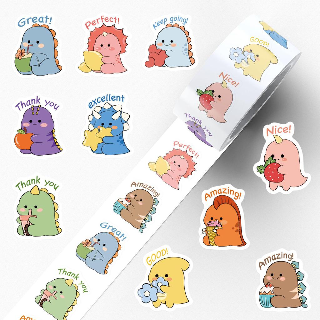Dinosaur Reward Stickers: 500-Count Roll for Kids - Perfect for Notebooks, Water Bottles, Phones & DIY Projects