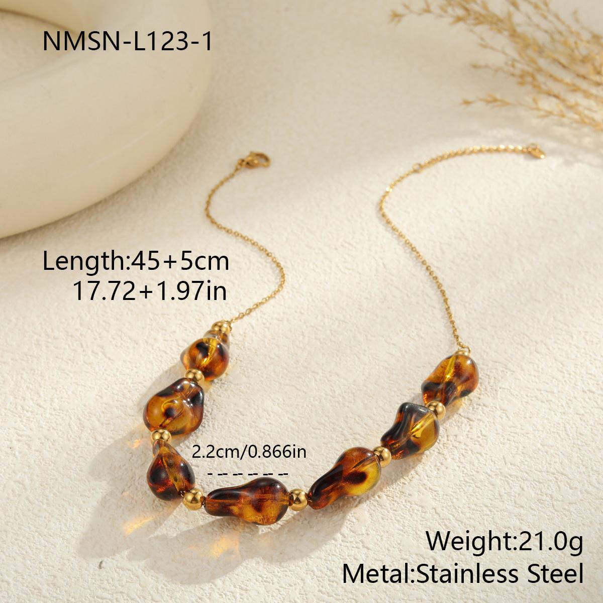 GEMCHIC Women s Leopard Print Resin Beaded Necklace and Bracelet Set Gold Plated Stainless Steel Jewelry